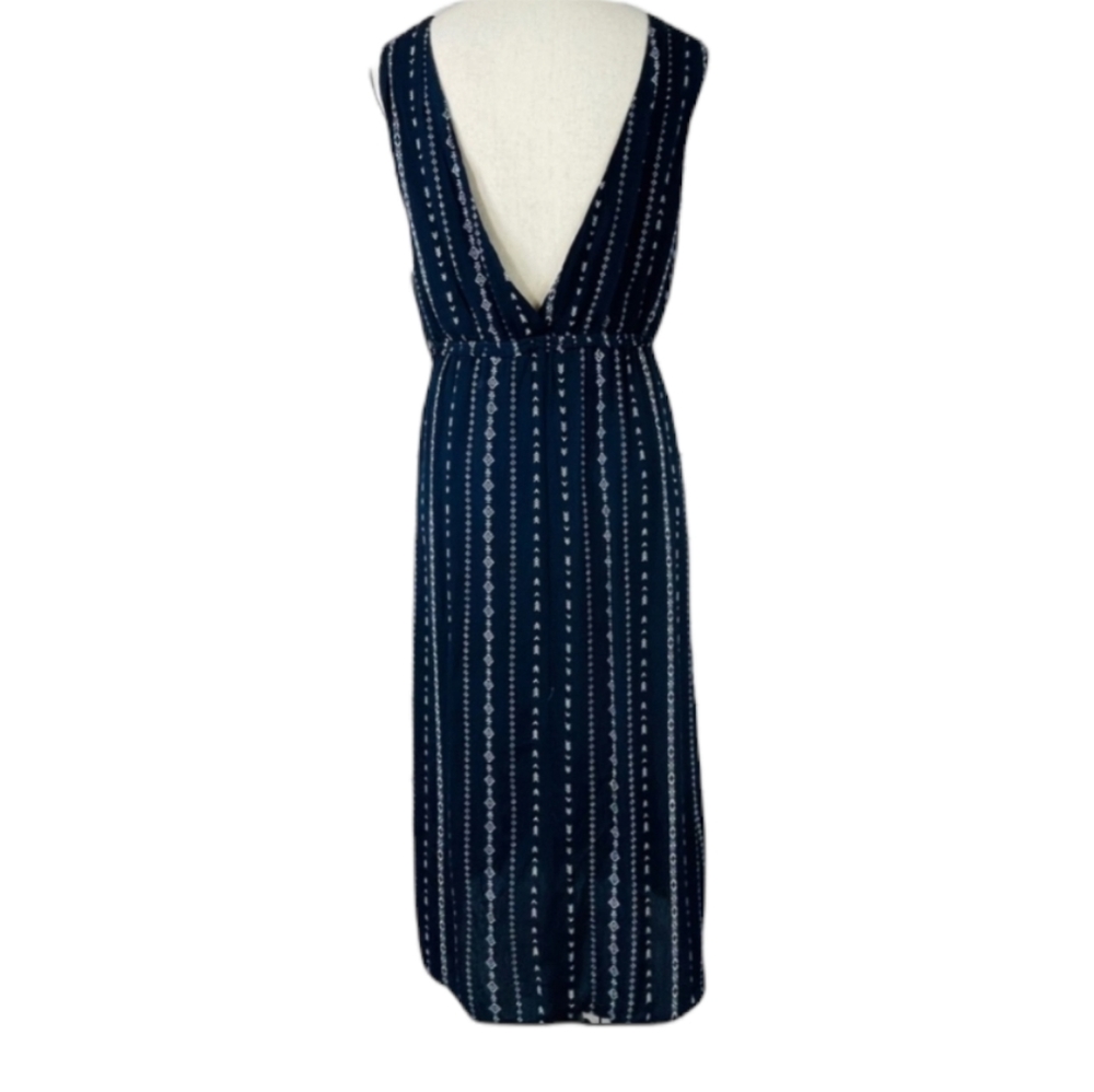 City Studio Dress Deep V-Neck Sleeveless Elastic Waist Blue Print Size Small - Picture 4 of 8